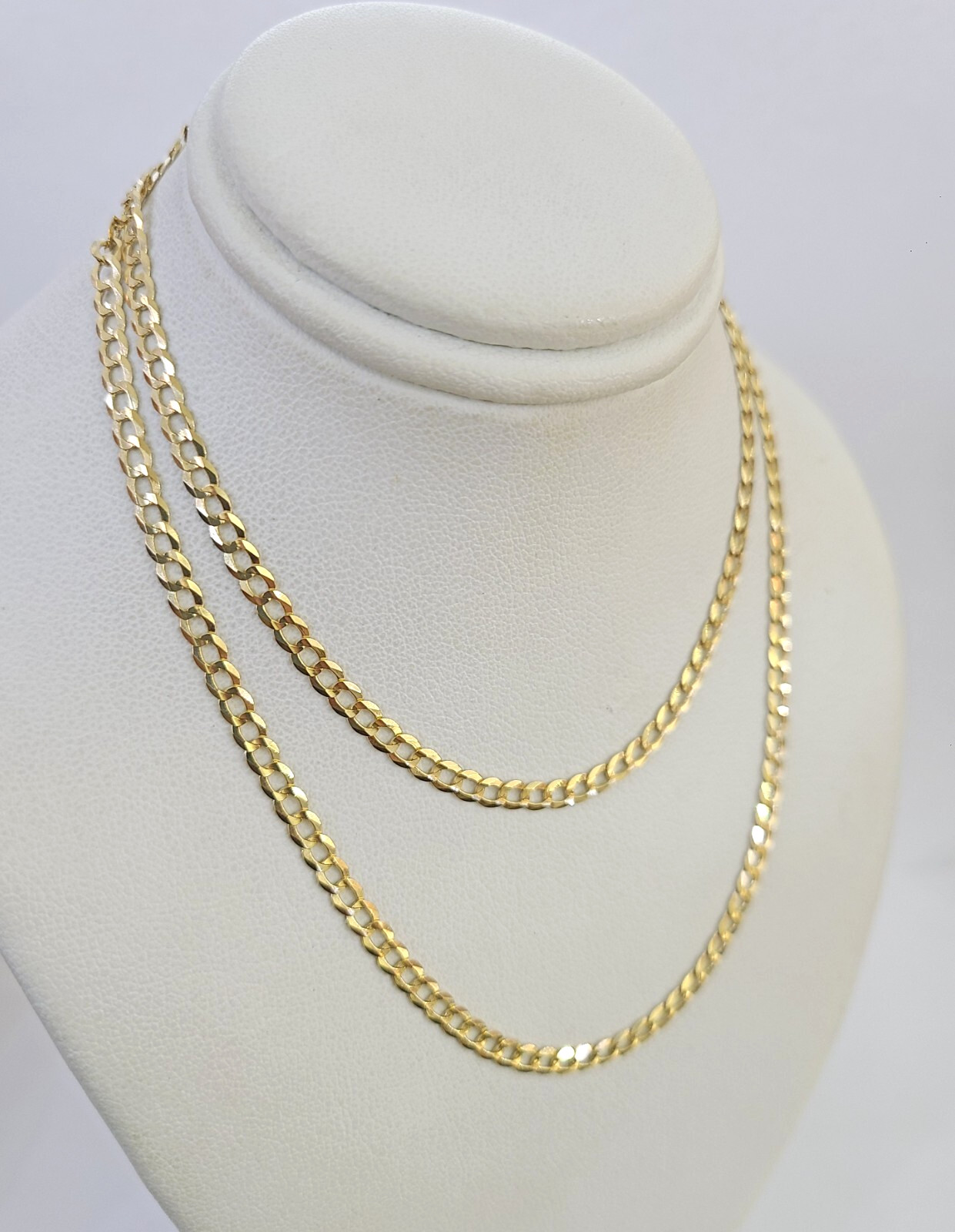 Real 18kt Cuban Curb Chain Necklace 3mm 22 Inch Yellow Gold Men Women SOLID