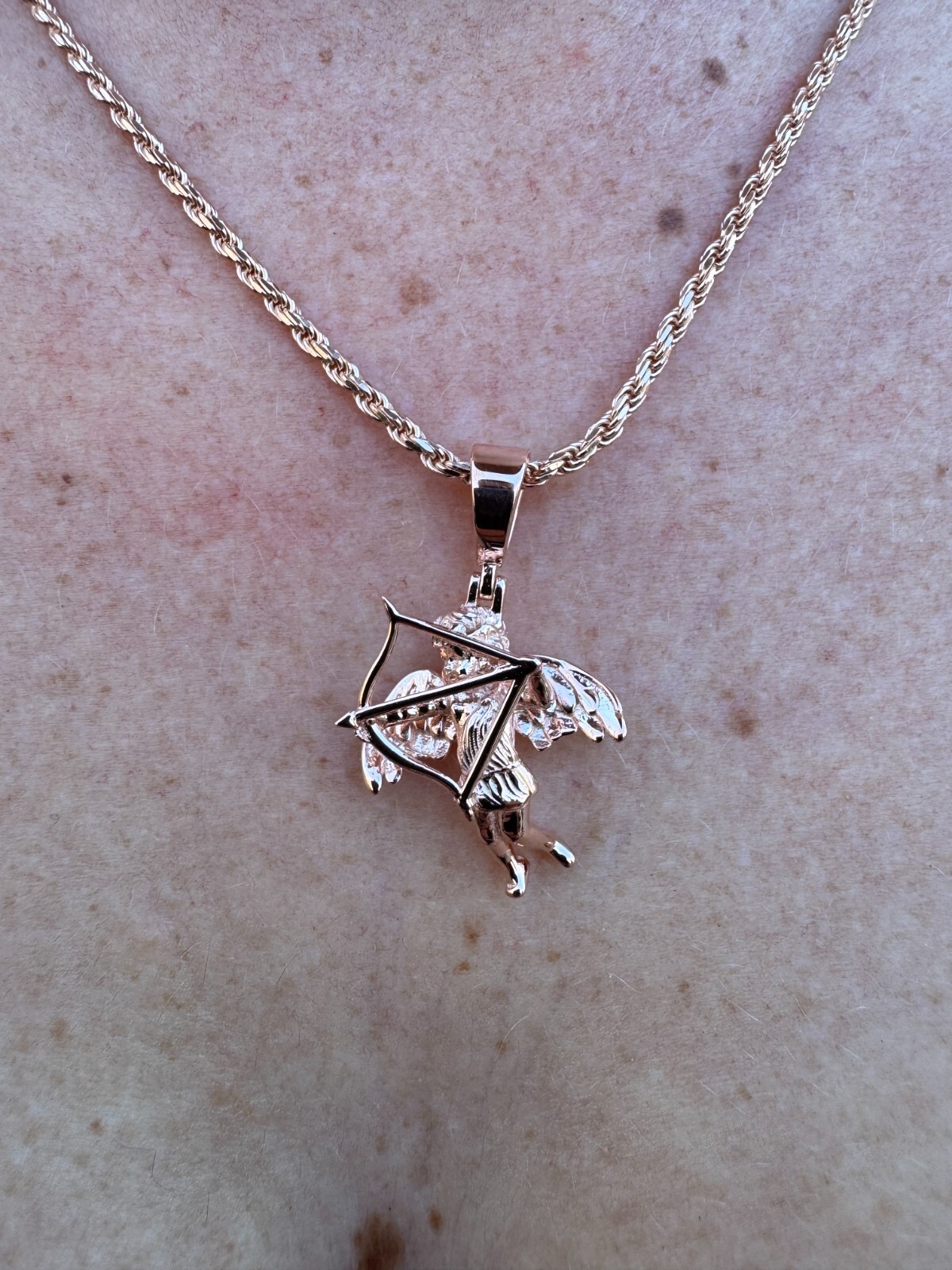Small Cupid W. Bow & Arrow Cherub Pendant 925 Silver Love Angel Pendant Necklace