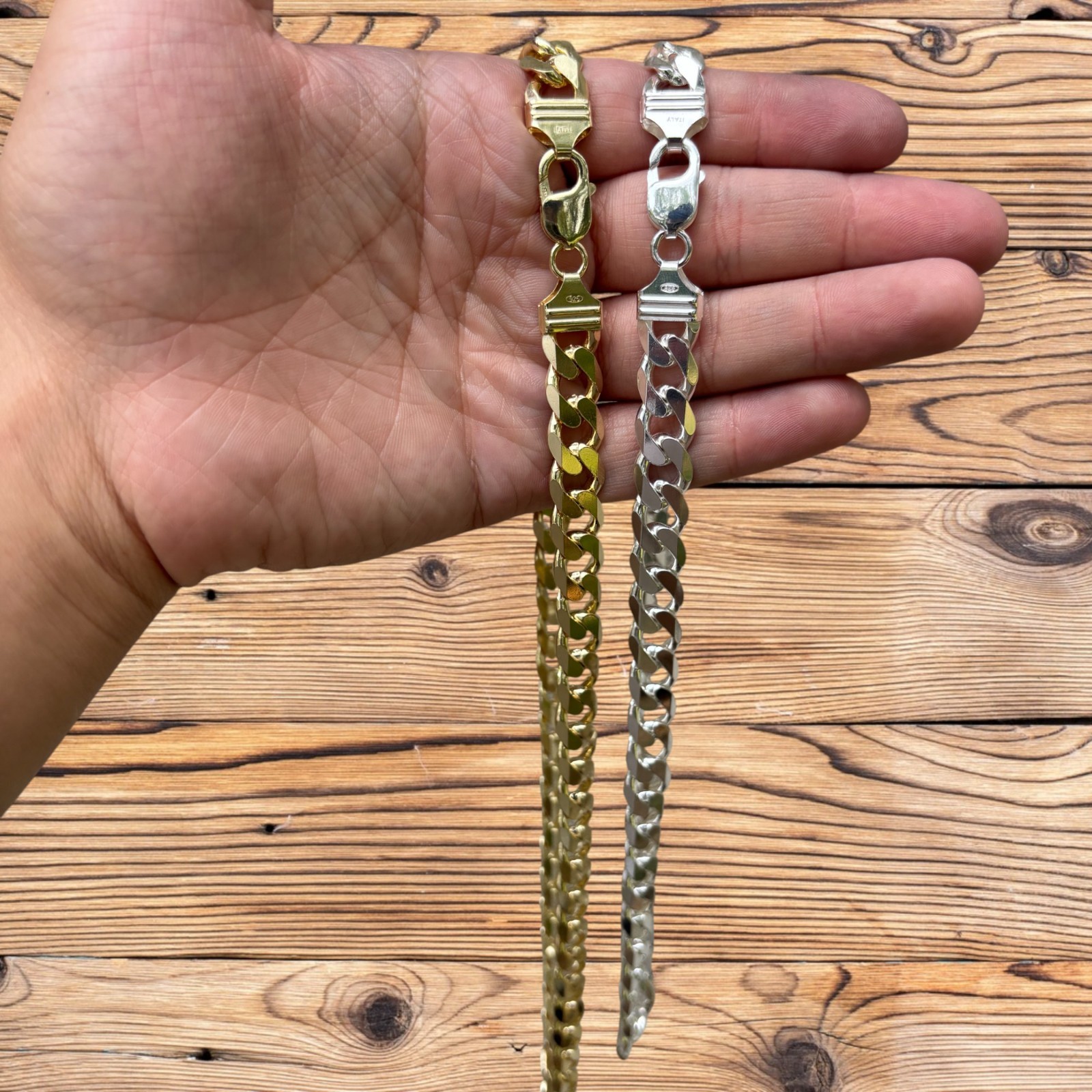 12mm Curb Link Chain – Real Solid 925 Sterling Silver Or 14k Gold Vermeil ITALY