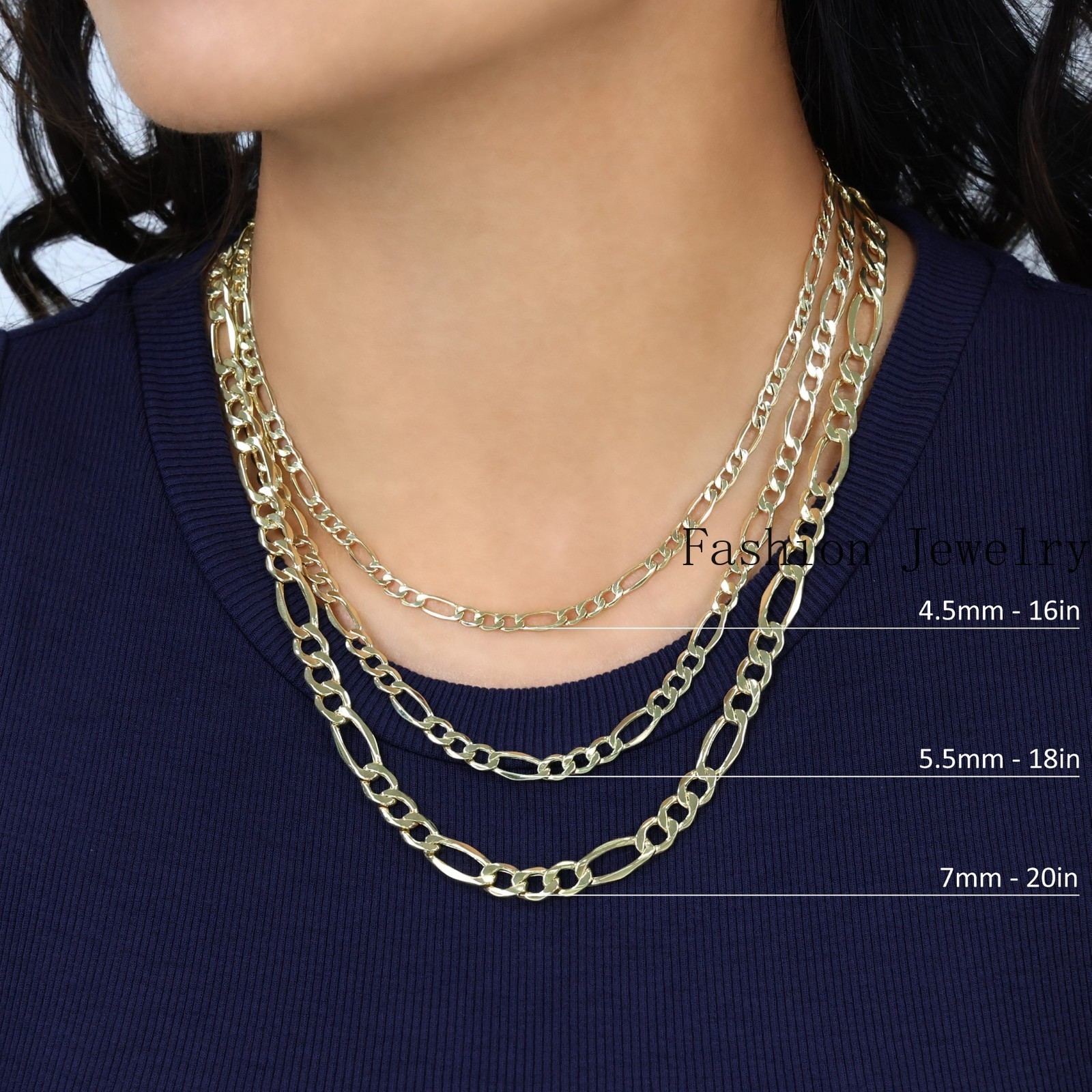 10K Yellow Gold 2mm-9mm Italian Figaro Chain Necklace Bracelet Men Women 7″- 30″