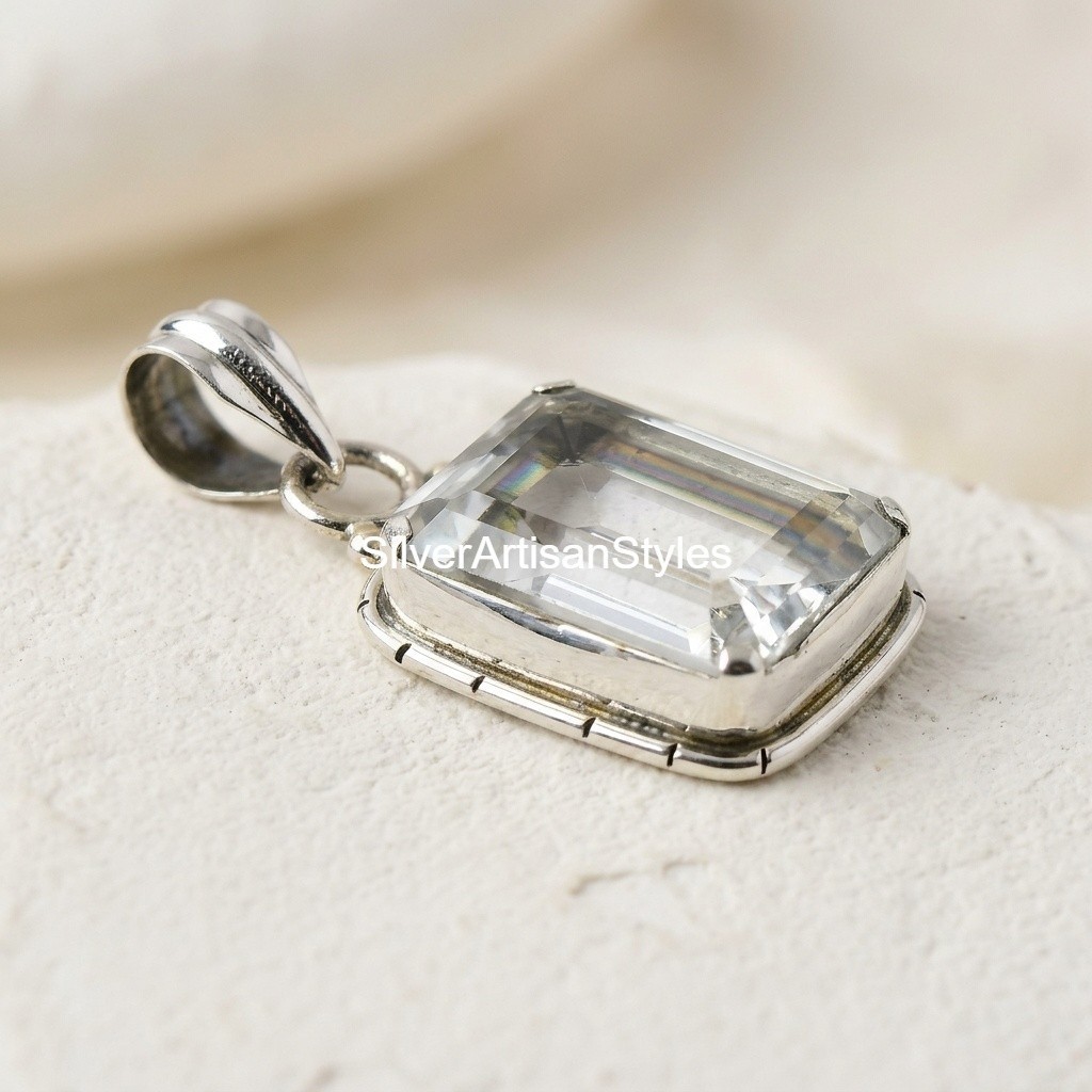 White Topaz Gemstone Handmade 925 Sterling Silver Jewelry Pendants Gift For Love