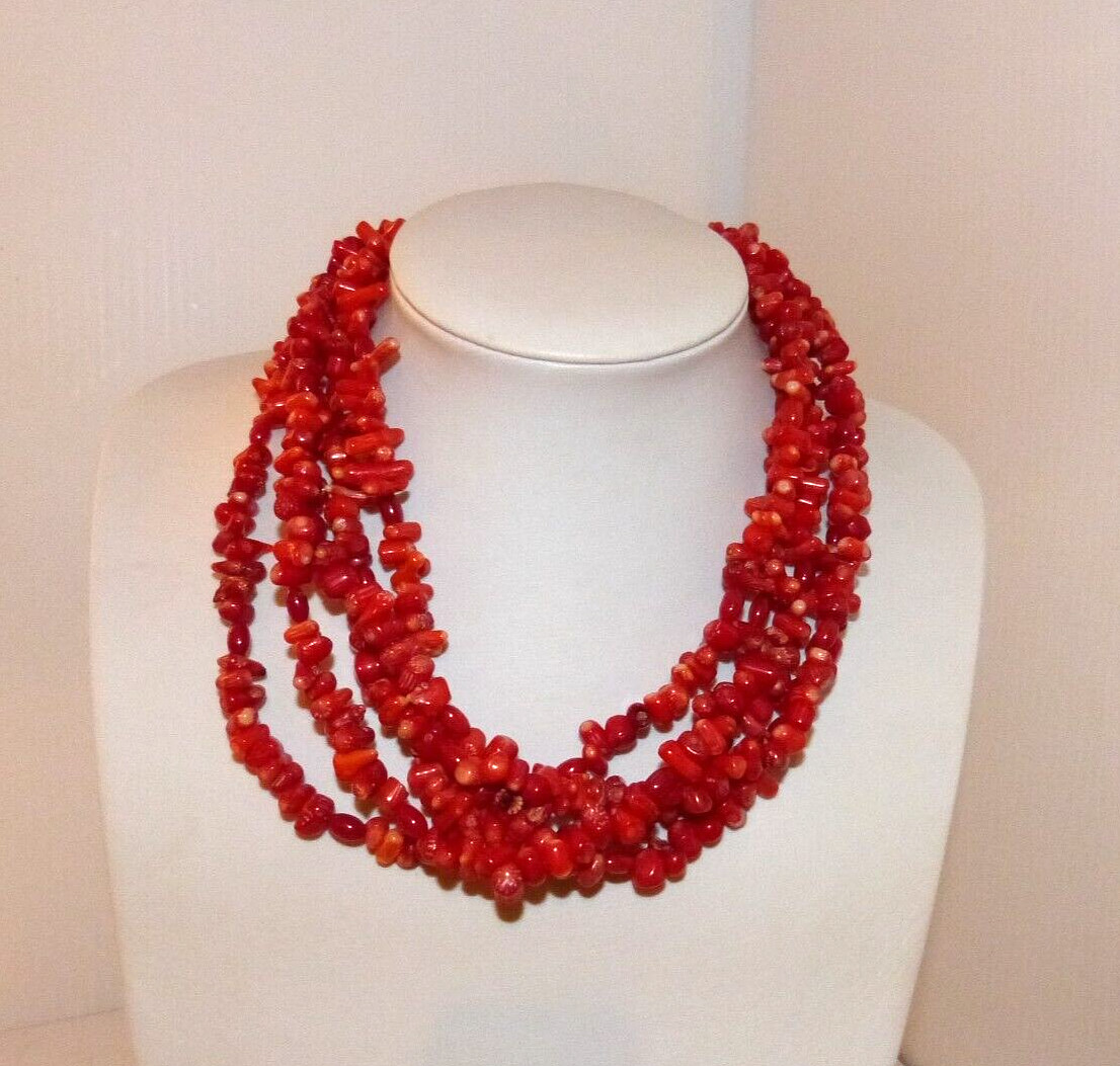 ExEx Claudia Agudelo 5 Strand Coral & Sterling Silver Necklace