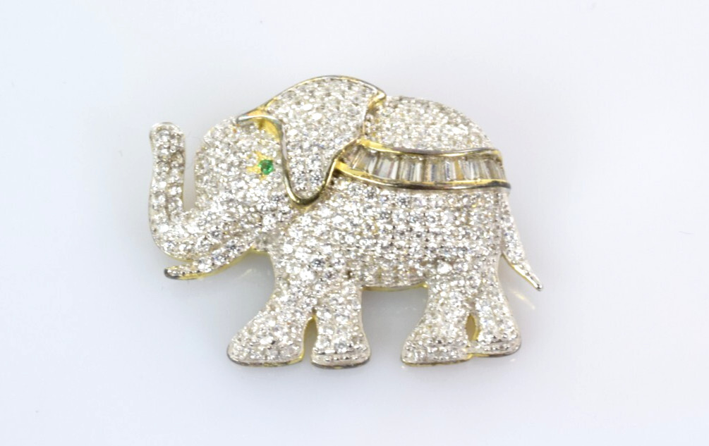 Elephant Multi Gemstone Cluster Pendant in Sterling Silver
