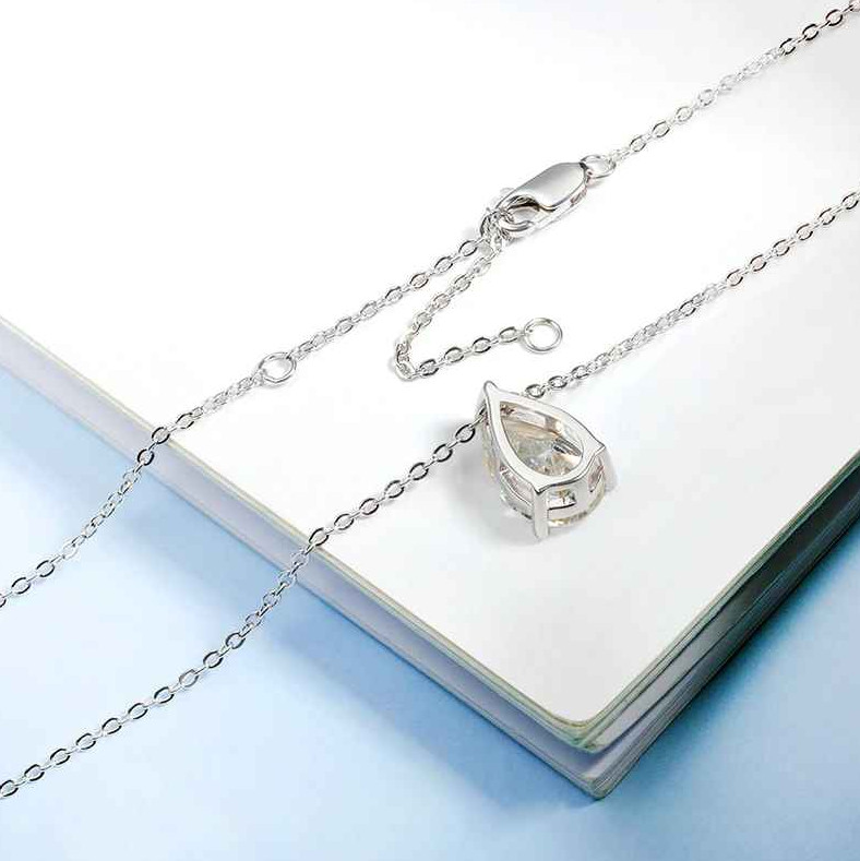 18k White Gold Plated 4CT Pear Cut D VVS1 Moissanite Necklace for Women Jewelry