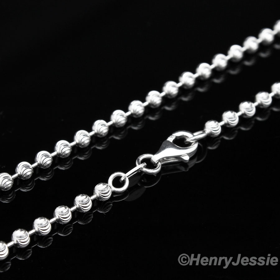 16″18″20″24″30″MEN WOMEN 925 STERLING SILVER 2MM MOON CUT BEADED NECKLACE*SN2