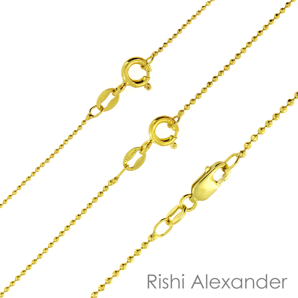 925 Sterling Silver Gold-Plated Diamond Cut Ball Bead Chain Necklace All Sizes