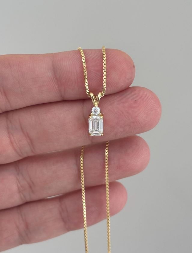2 CT Emerald Cut Fancy Moissanite Wedding Pendant 14K Yellow Gold Plated For Her