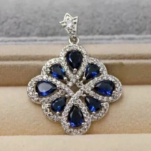 3Ct Pear Cut Lab Created Blue Sapphire Women’s Pendant in 14K White Gold Plated