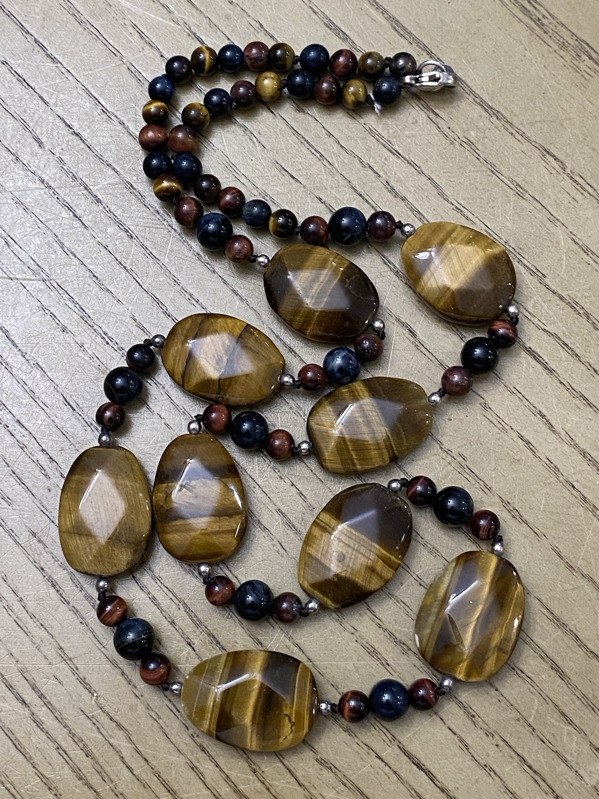 Lucas Lameth LUC 925 Sterling Silver Tiger’s Eye Beaded Link Necklace 26”
