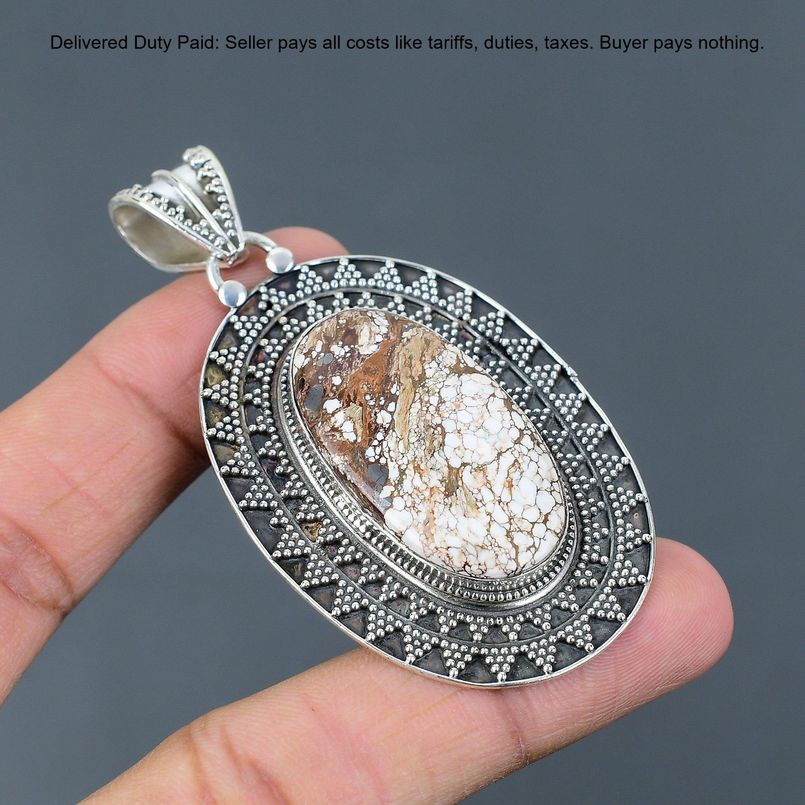 Sterling Silver Wild Horse Magnesite Stone Birthday Vintage Anniversary Pendant