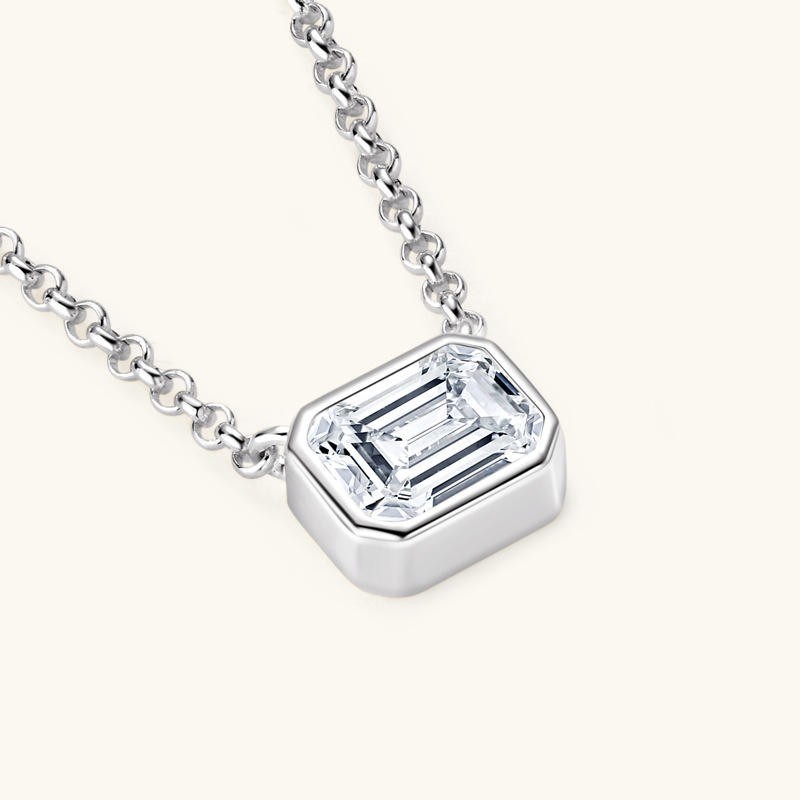 Moissanite Emerald Cut Clear Crystal Pendant Necklace Dainty Jewelry Gift Women