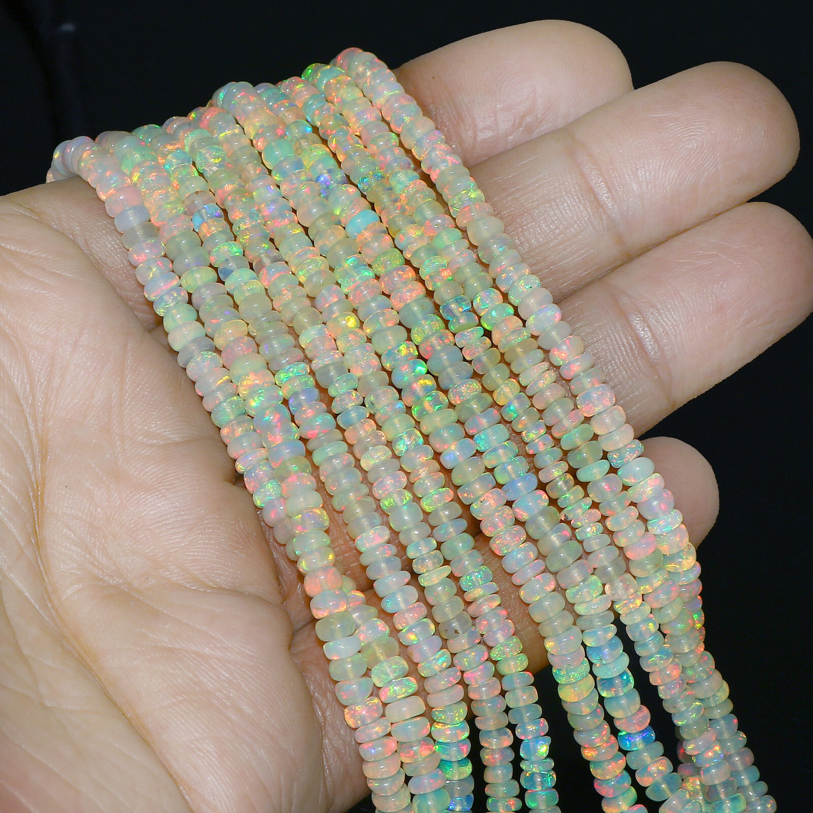 Natural Ethiopian Fire Opal Rondelle Beaded Gemstone 2 Strand Necklace 16 Inches