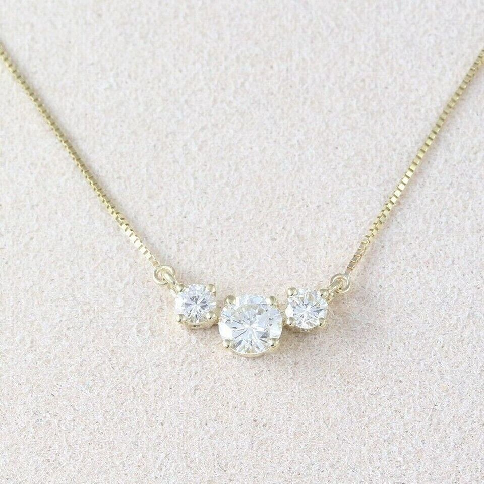 3 Stone Set Pendant Round Cut GDGL 0.80CT Lab-Grown Diamond 14K Yellow Gold