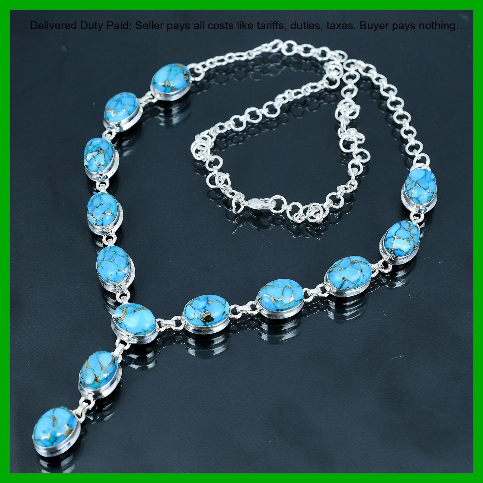 Sterling Silver Copper Blue Turquoise Gemstone Wedding Chain December Necklace