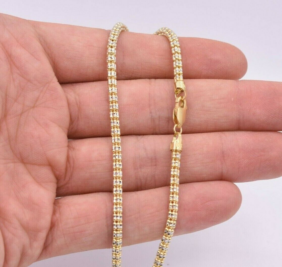 3.2mm Diamond Cut Iced Link Chain Real 10K Yellow White Gold All Sizes