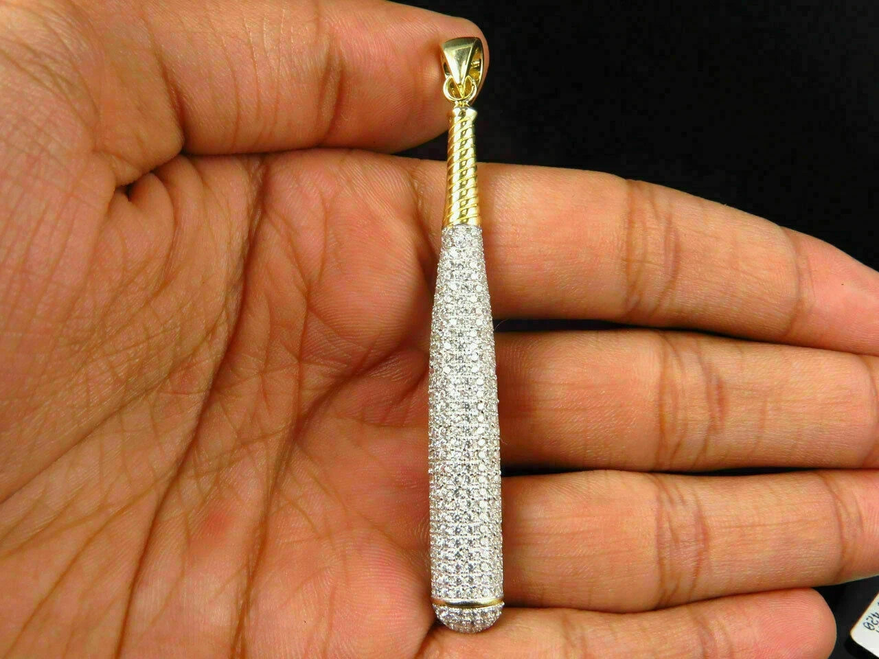 1.00Ct Round Cut D VVS1 Diamond Baseball Bat Charm Pendant 14K Yellow Gold Over