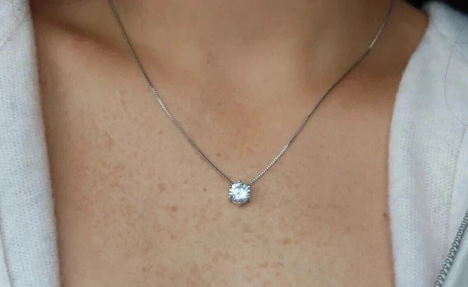 3CT Lab Created Round Cut Diamond Solitaire Pendant 14k White Gold Plated