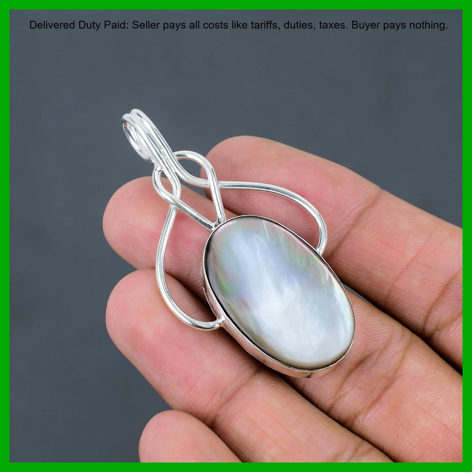 Sterling Silver Oval June Mother Of Pearl Gemstone Wife Wedding Birthday Pendant