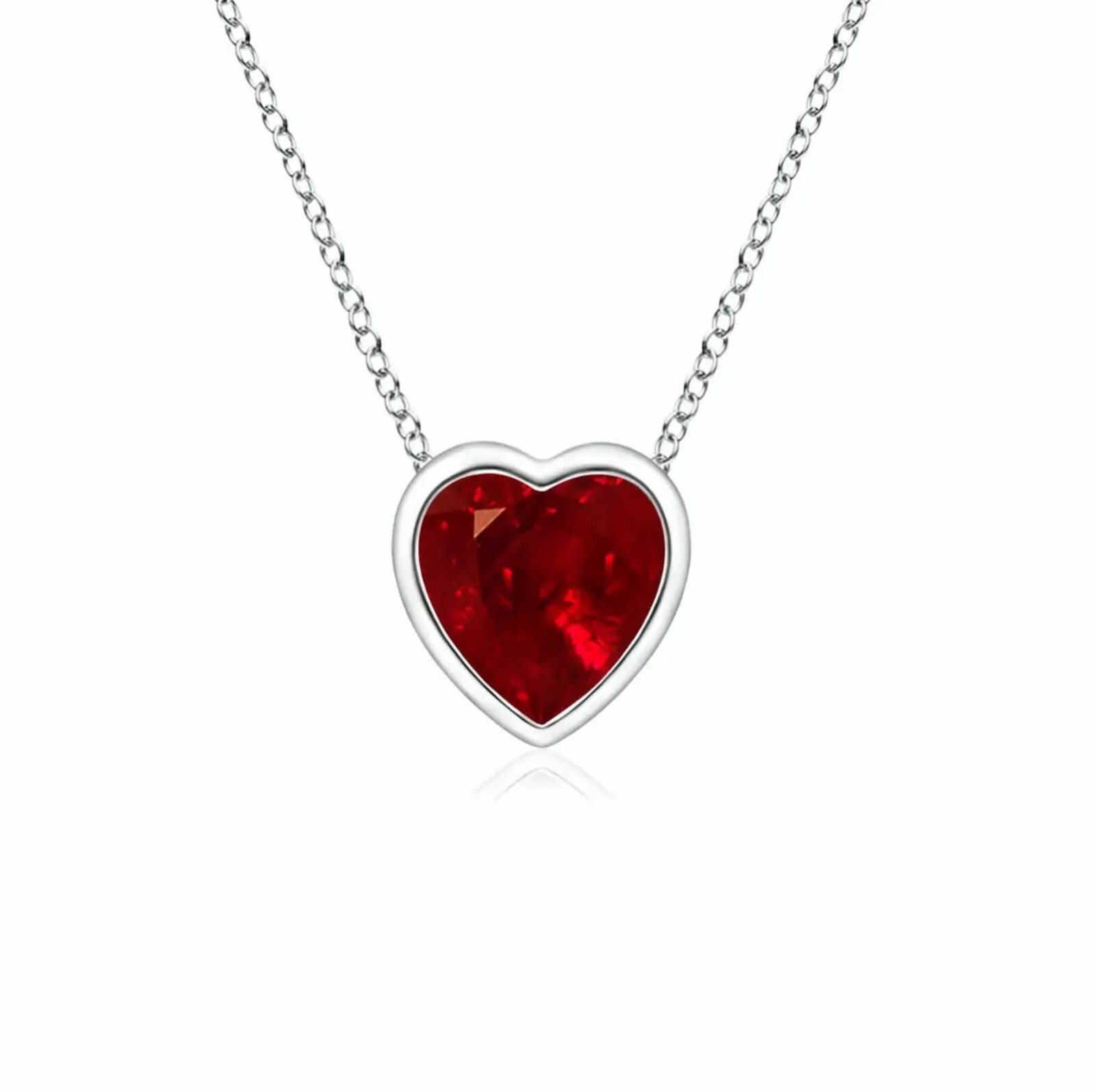 .60 ct. Genuine Ruby Bezel Heart Pendant Necklace in Solid Sterling Silver