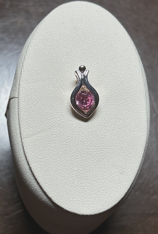 Sterling Silver Pendant Pink Clear Stone Marked 925 Sparkling