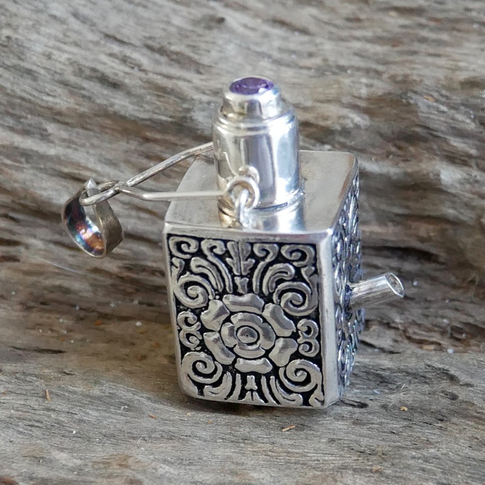 Purple Cubic Zirconia 925 Sterling Silver Ashes Box Prayer Locket Pendant SP050