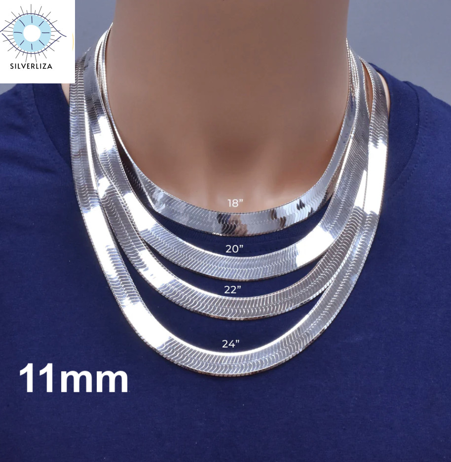 Italian Solid Sterling Silver Herringbone Chain Necklace 925 Silver Chain UNISEX