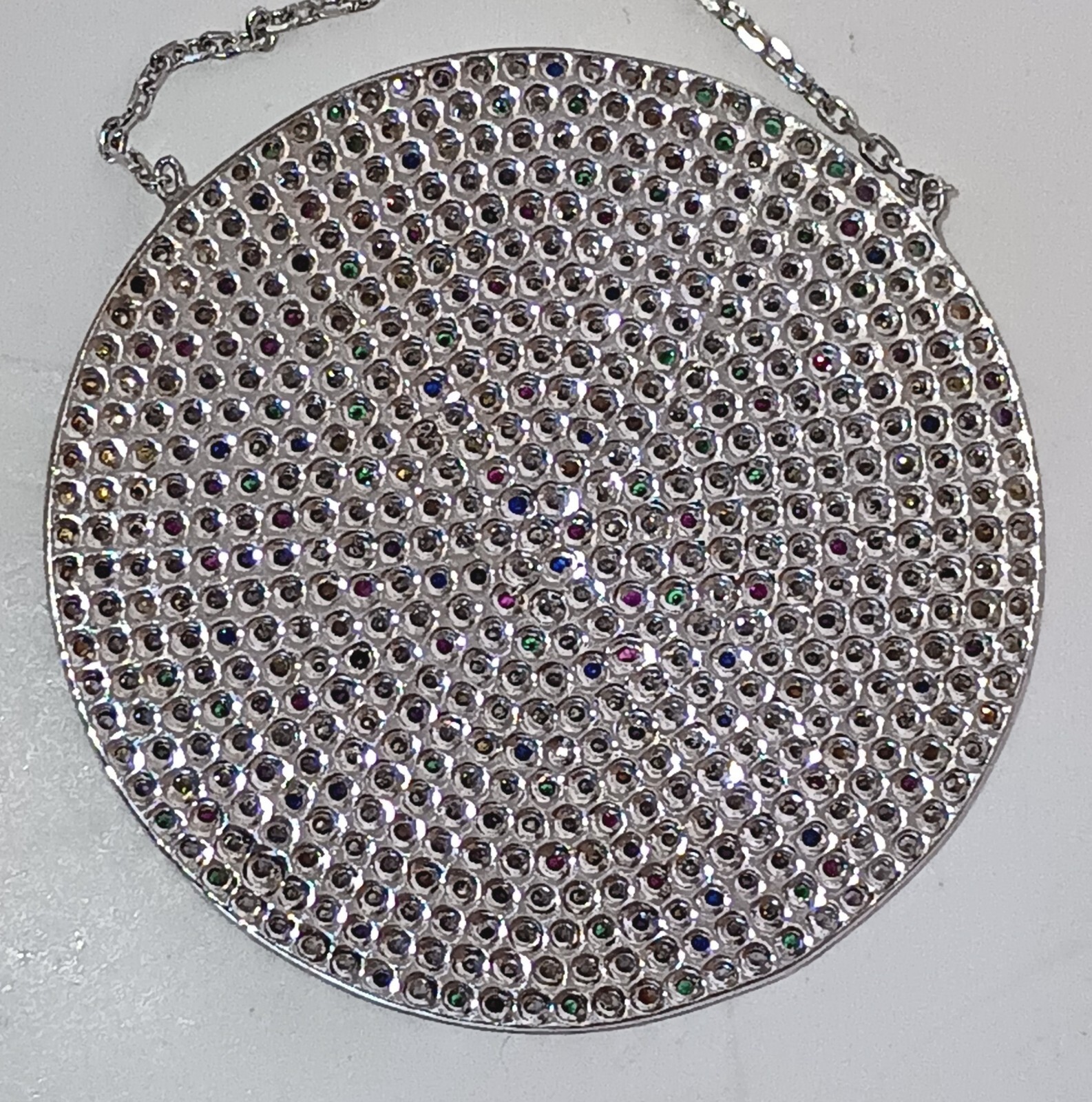 Sterling 825 Pavé Round Pendant Multi Colored Stones Cable Chain Necklace Turkey