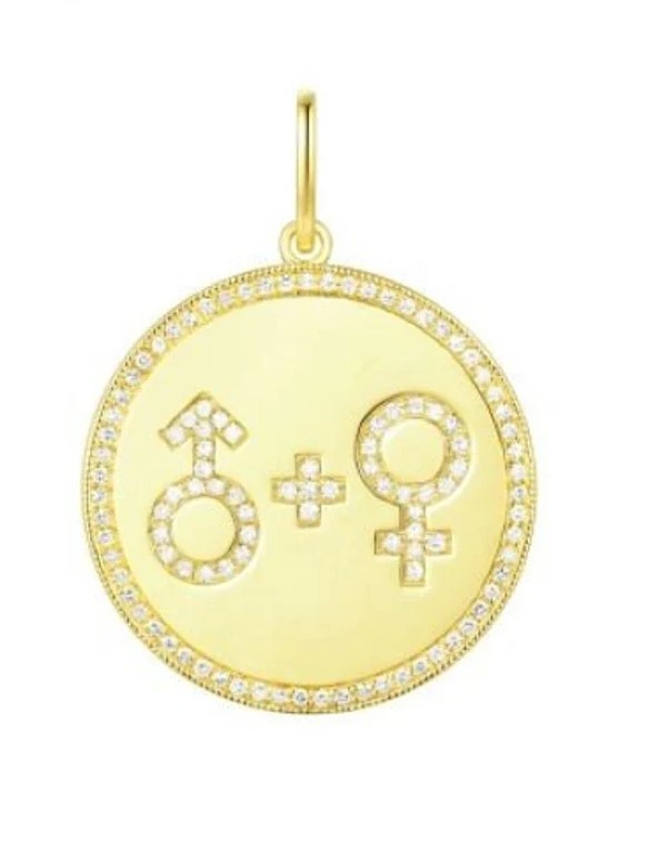 Disc Male And Female Symbol Diamond 925 Sterling Silver Charm Pendant,Handmade
