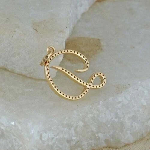 1Ct Round Cut Real Moissanite Initial Letter Pendant Charm 14K Rose Gold Plated