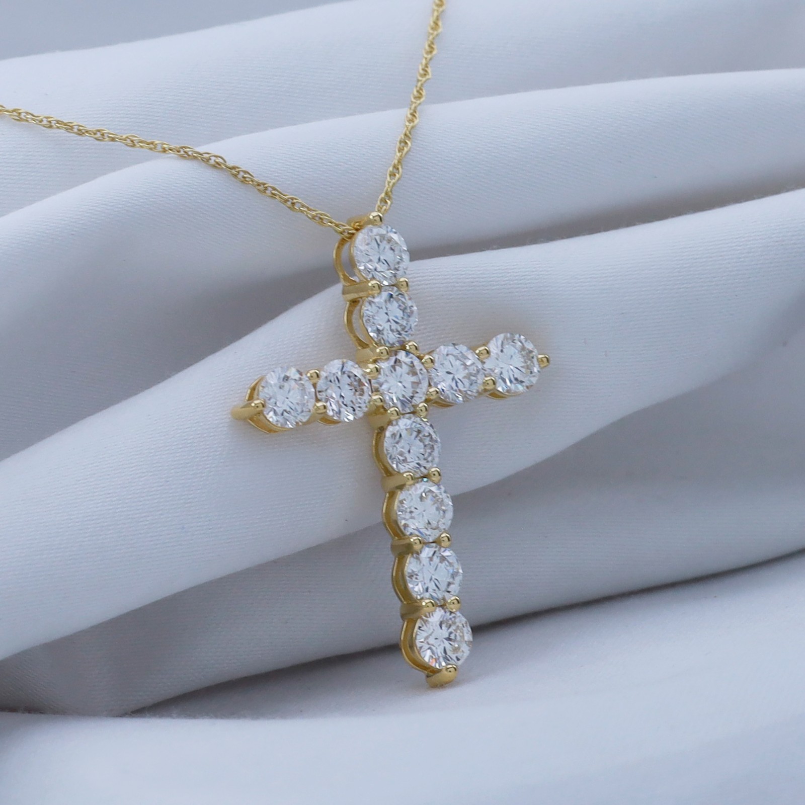 3.00 Ct TW Lab Grown Diamond Cross Women’s Necklace 14K Yellow Gold Clad
