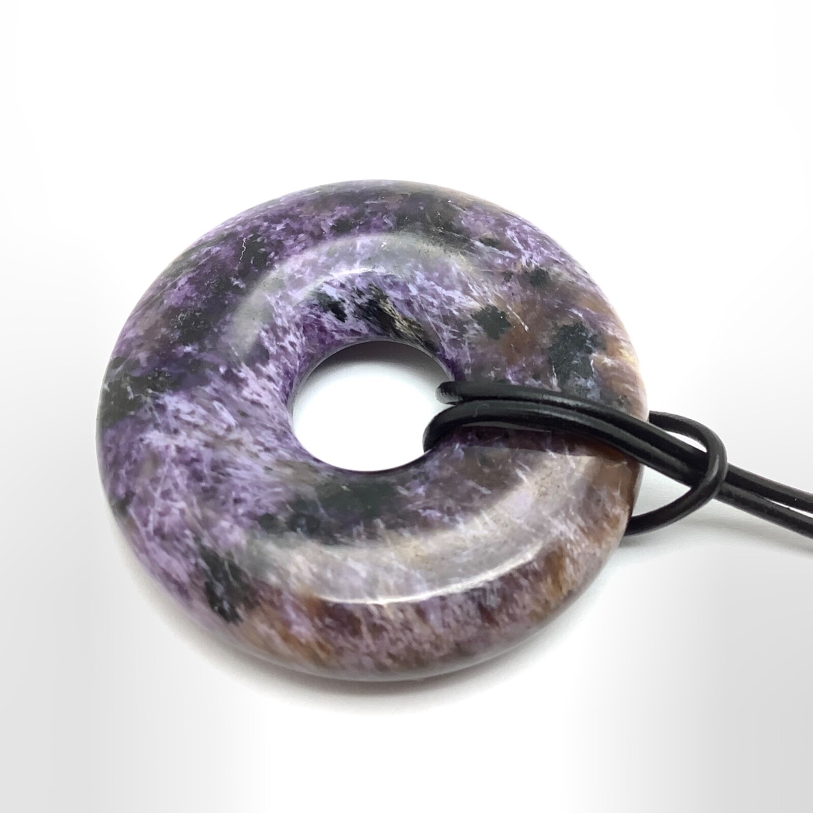 Siberian Charoite Bi Disk Pendant Large & Thick Purple Necklace Siberia 40 mm #9