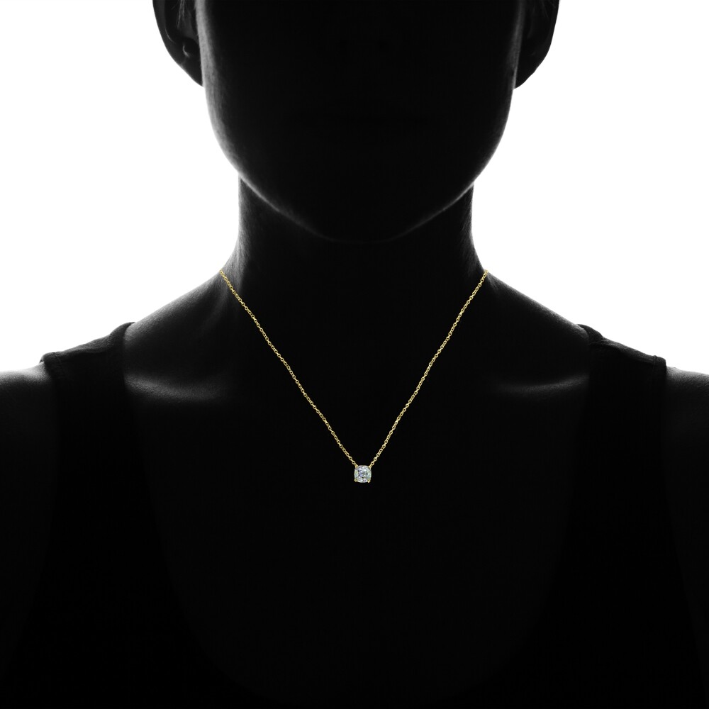 10mm Cushion-Cut White Glitter Gold Plated Sterling Silver Dainty Necklace