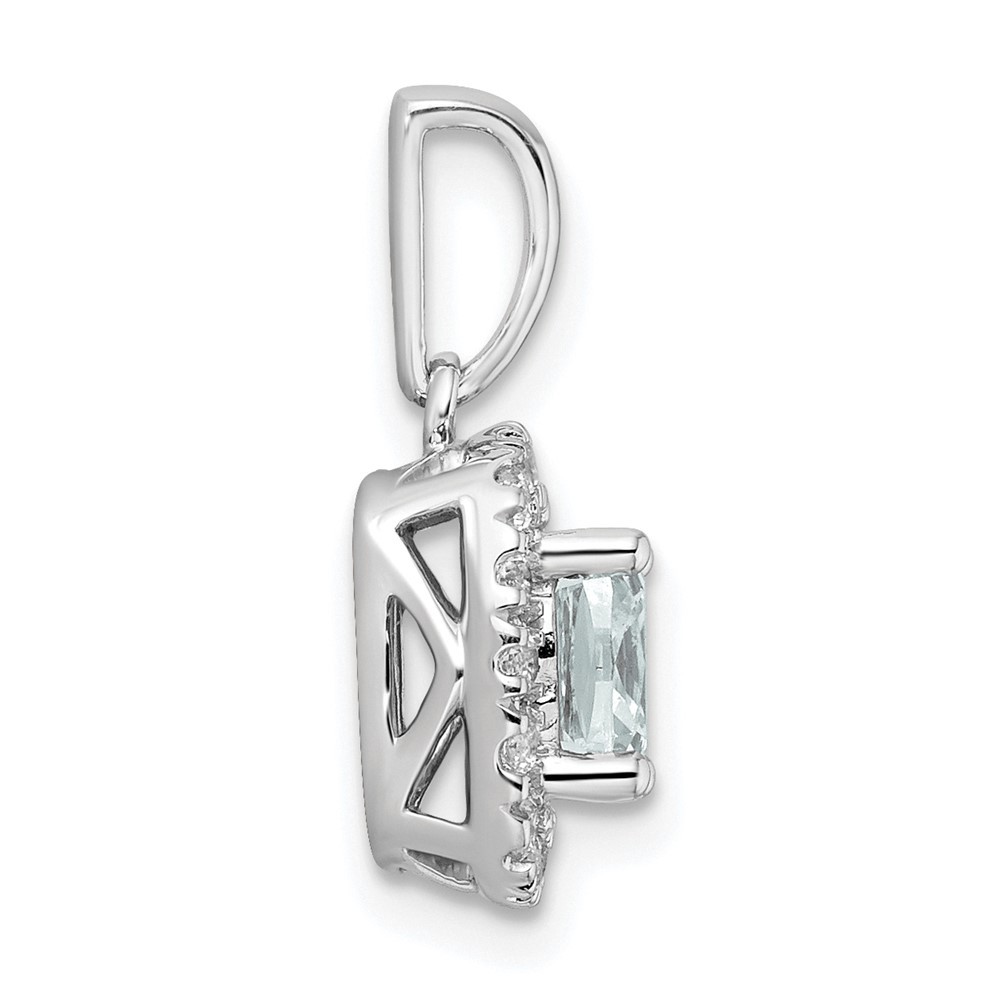 14k White Gold 1/4 Ct Lab Grown Diamond VS/SI+G+ Cushion Aquamarine Halo Pendant