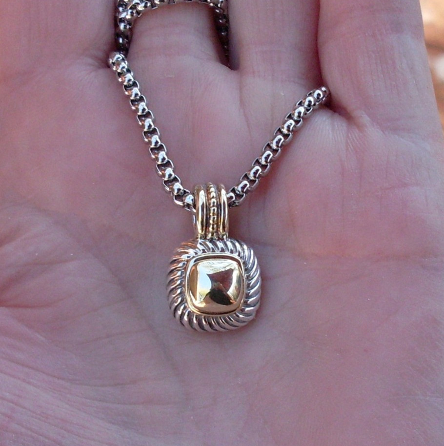 Retired David Yurman Albion Gold Dome Enhancer Pendant w/Chain – 14K/925