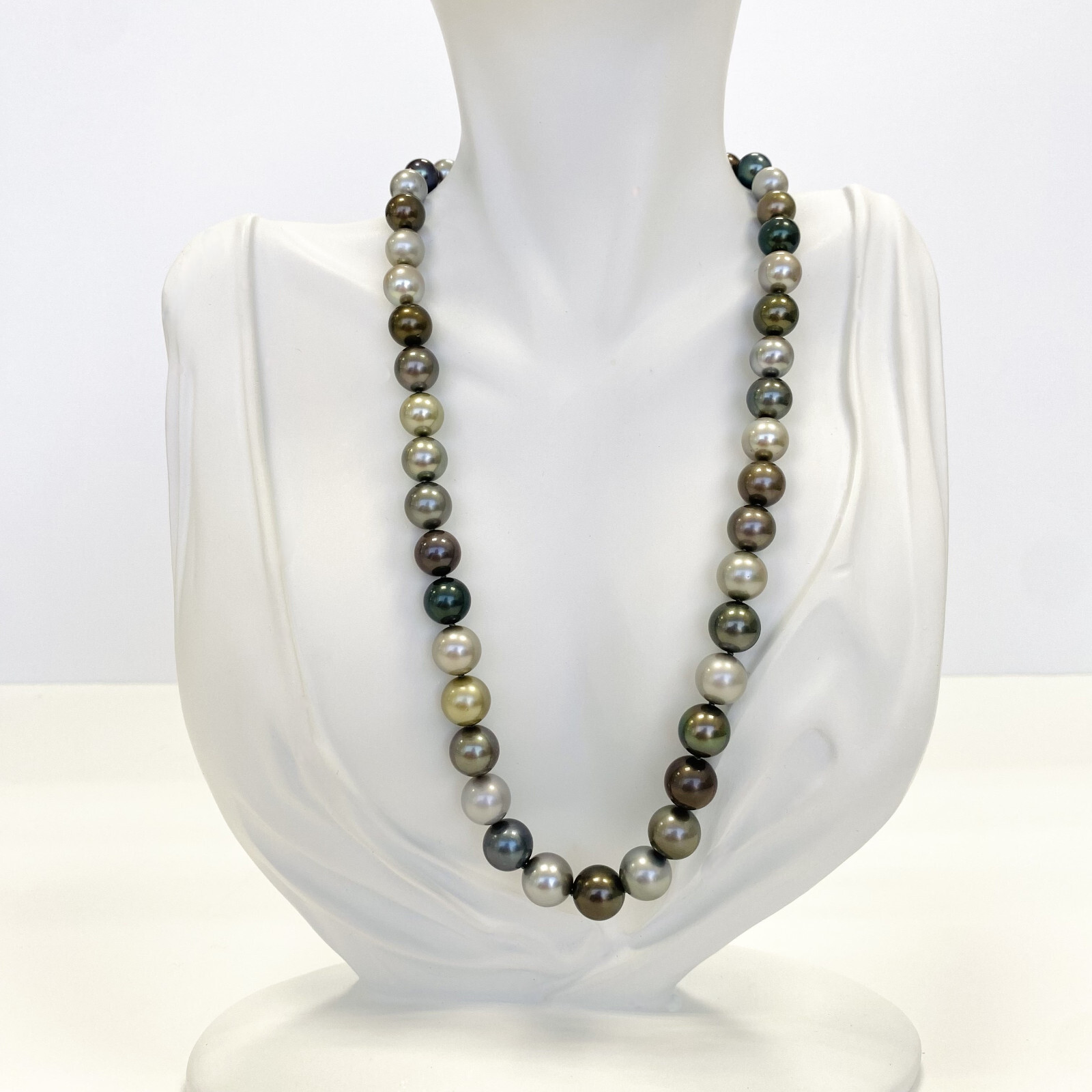 Tahitian Pearl Necklace Strand 8mm-11mm Rounds/Near-Rounds Multicolor 14KY 17.5″