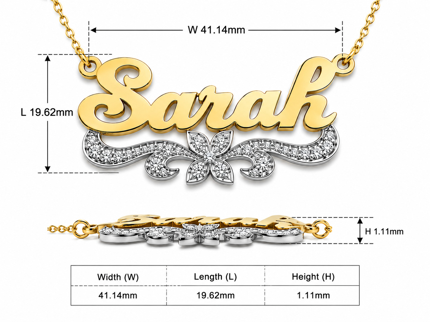 “SARAH” Name Necklace Sterling Silver Gold Plated CZ 16-18″ Adjustable