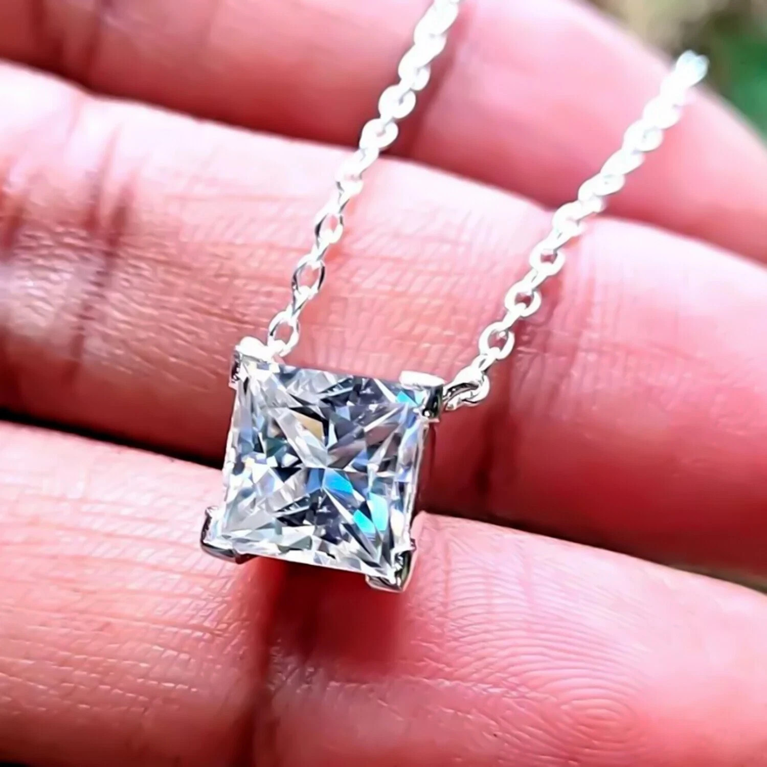 Certified 2.90 Ct Princess Cut Lab Grown Diamond 925 Sliver Solitaire Pendant
