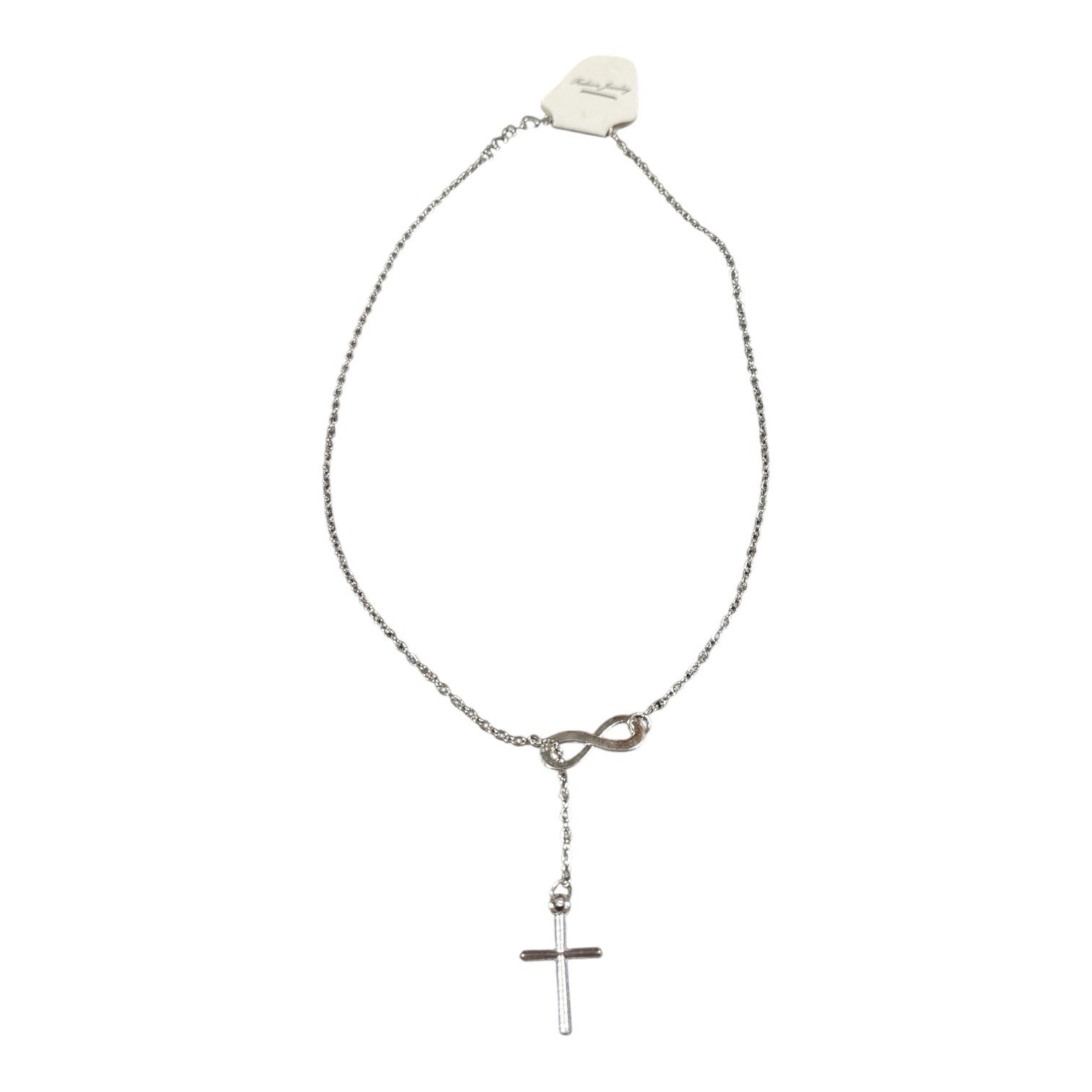 NEW Silver Tone Infinity Symbol Cross Lariat Y Chain Necklace 21”