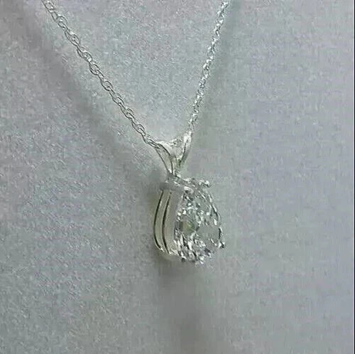 2Ct Pear Cut Lab Created Diamond Solitaire Women’s Pendant 14K White Gold Plated
