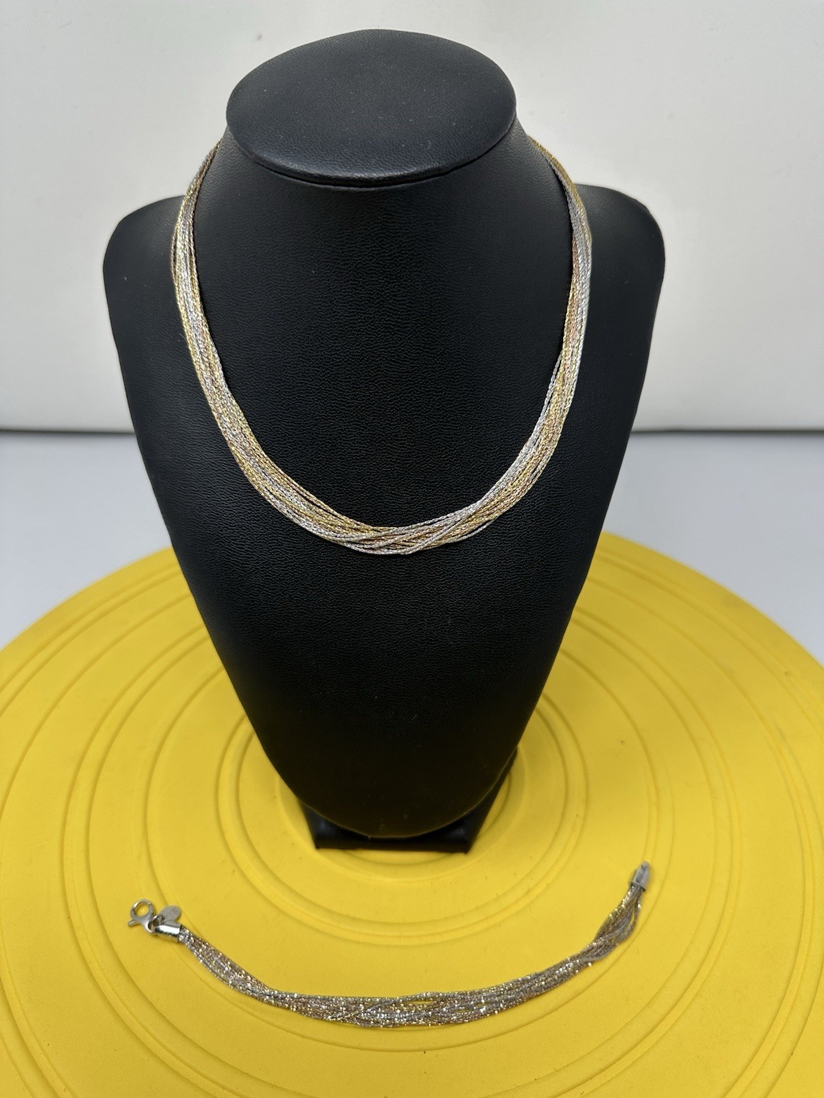 Sterling Silver Italian 20 Stranded Choker Necklace & Bracelet Set 42g 16”+ 7”+