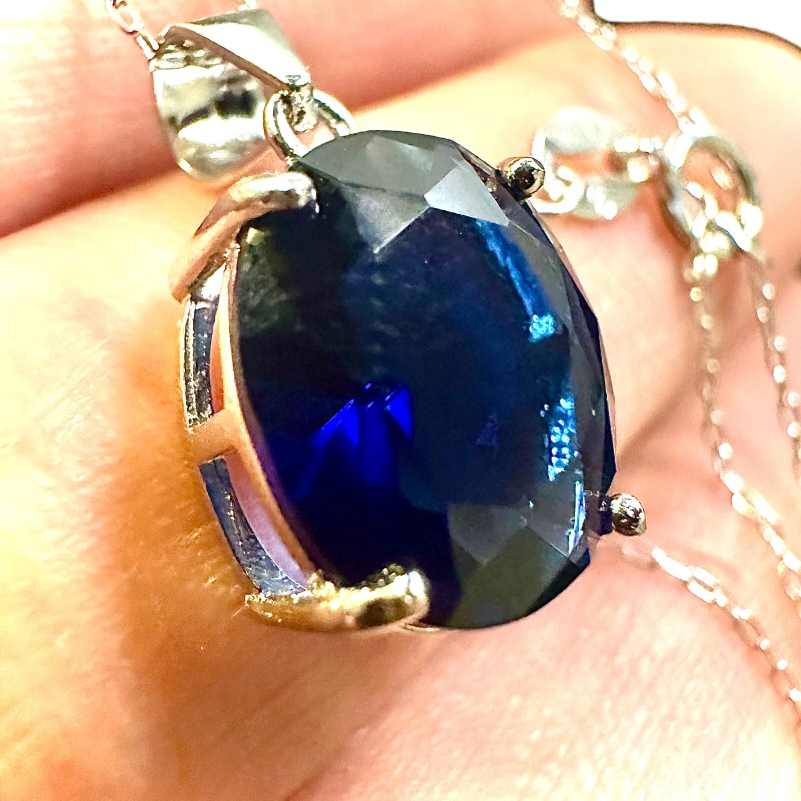 Blue Sapphire Necklace 925 Sterling Silver Italy Pendant for Women lab-created
