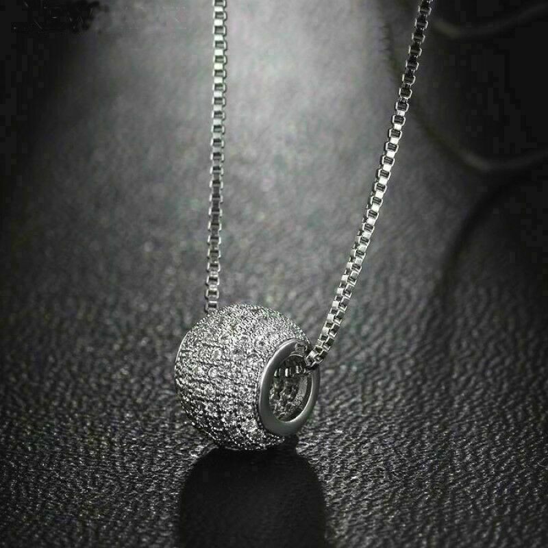 Paved Ball Engagement Pendant Without Chain 14K White Gold Over 1.52 Ct Diamond[
