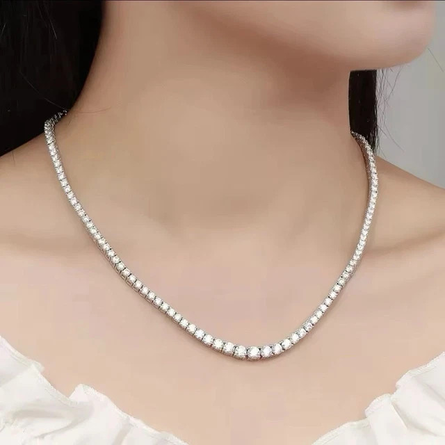 5ct VS1 Real Moissanite Diamond Graduated Tennis Necklace 925 Silver 16″