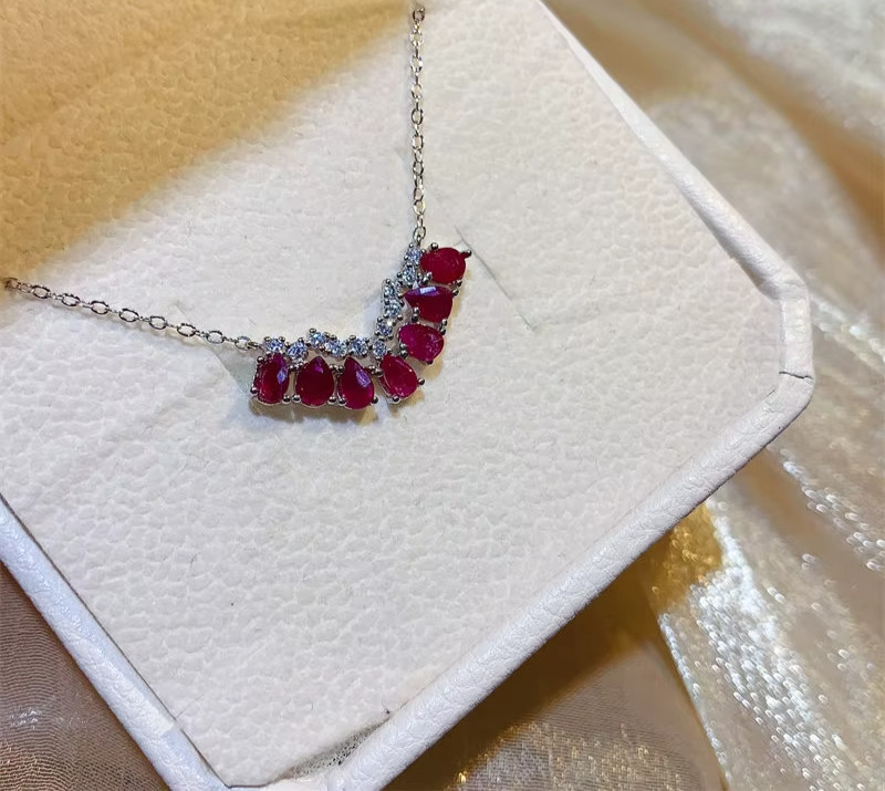 Natural Ruby Choker Necklace, July Birthstone Ruby Jewelry 925 Sterling Silver
