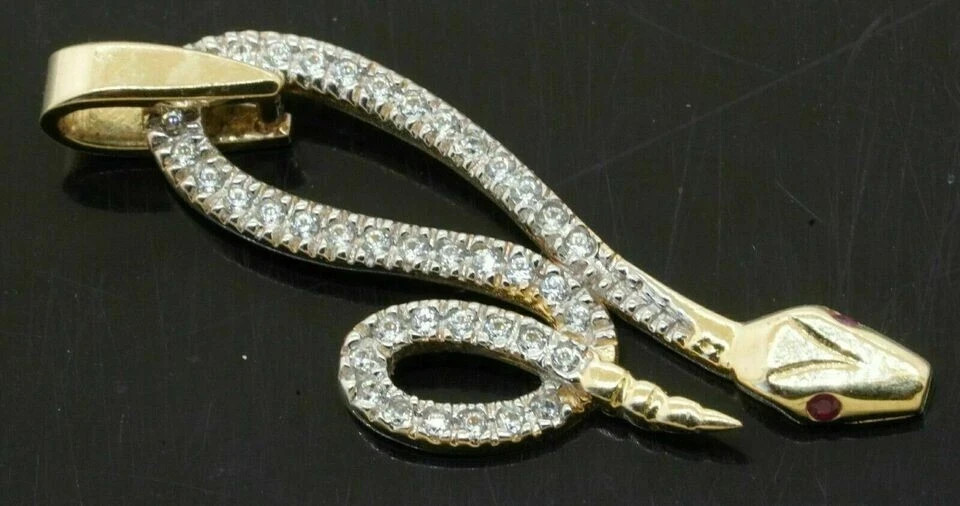 1.10Ct Diamond & Ruby Snake Pendant Chain 14K Yellow Gold Over
