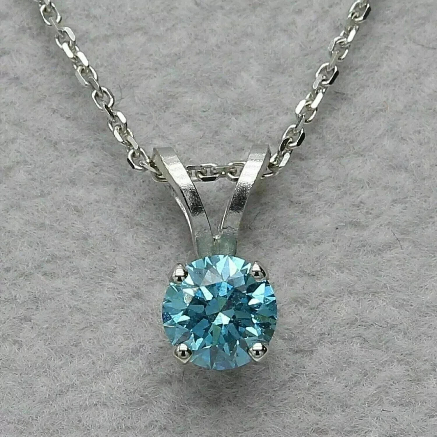 2Ct Round Cut Lab-Created Blue Diamond Solitaire Pendant 14K White Gold Plated