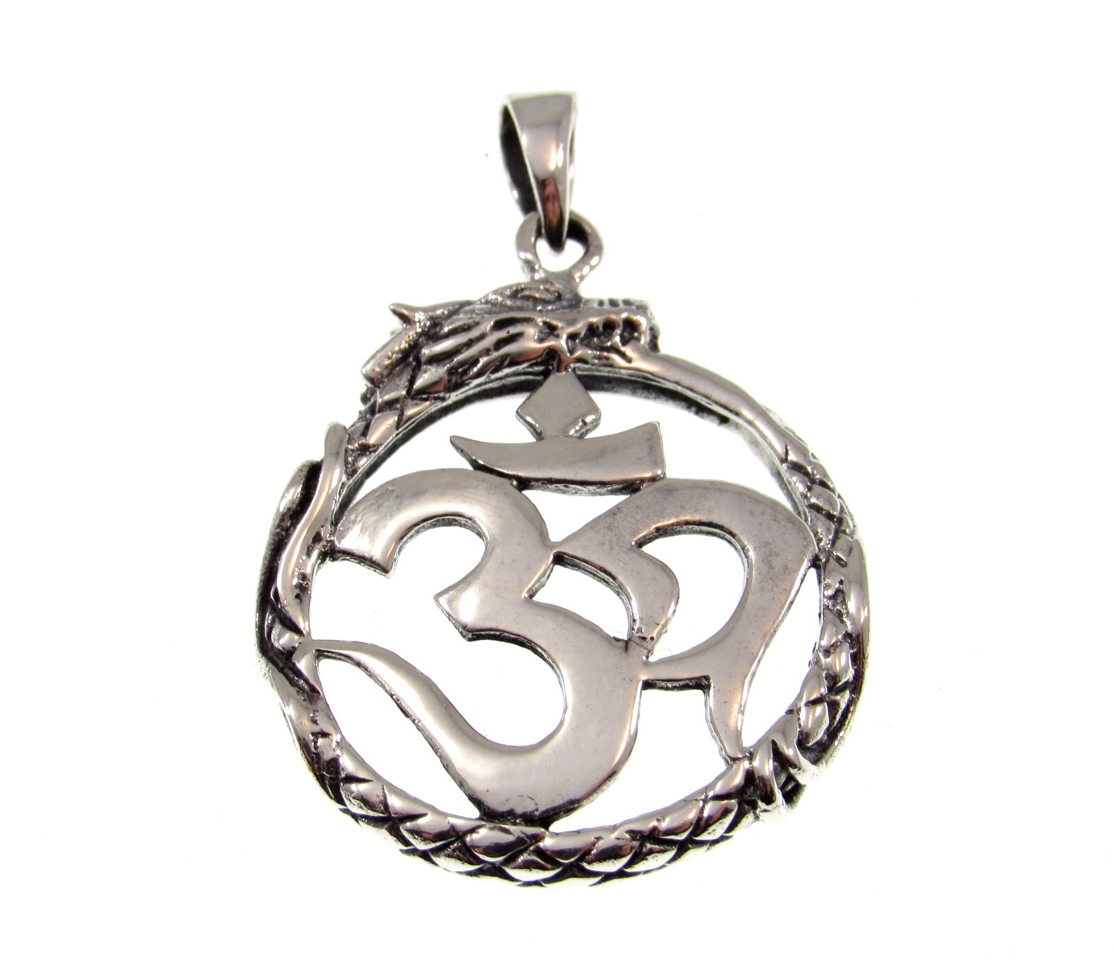 Solid 925 Sterling Silver Snake/Serpent/Dragon OUROBOROS OM / OHM / AUM Pendant