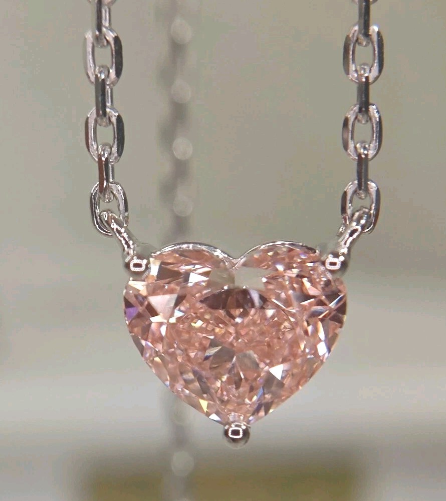 15 Ct Certified Treated Pink Diamond Solitaire Pendant In 925 Sterling Silver