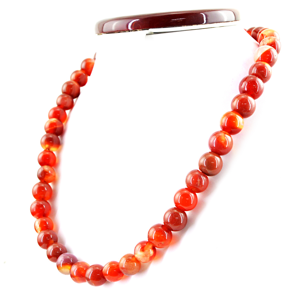 603.40 CTS NATURAL UNTREATED RICH ORANGE ONYX ROUND SHAPE BEADS NECKLACE (RS)