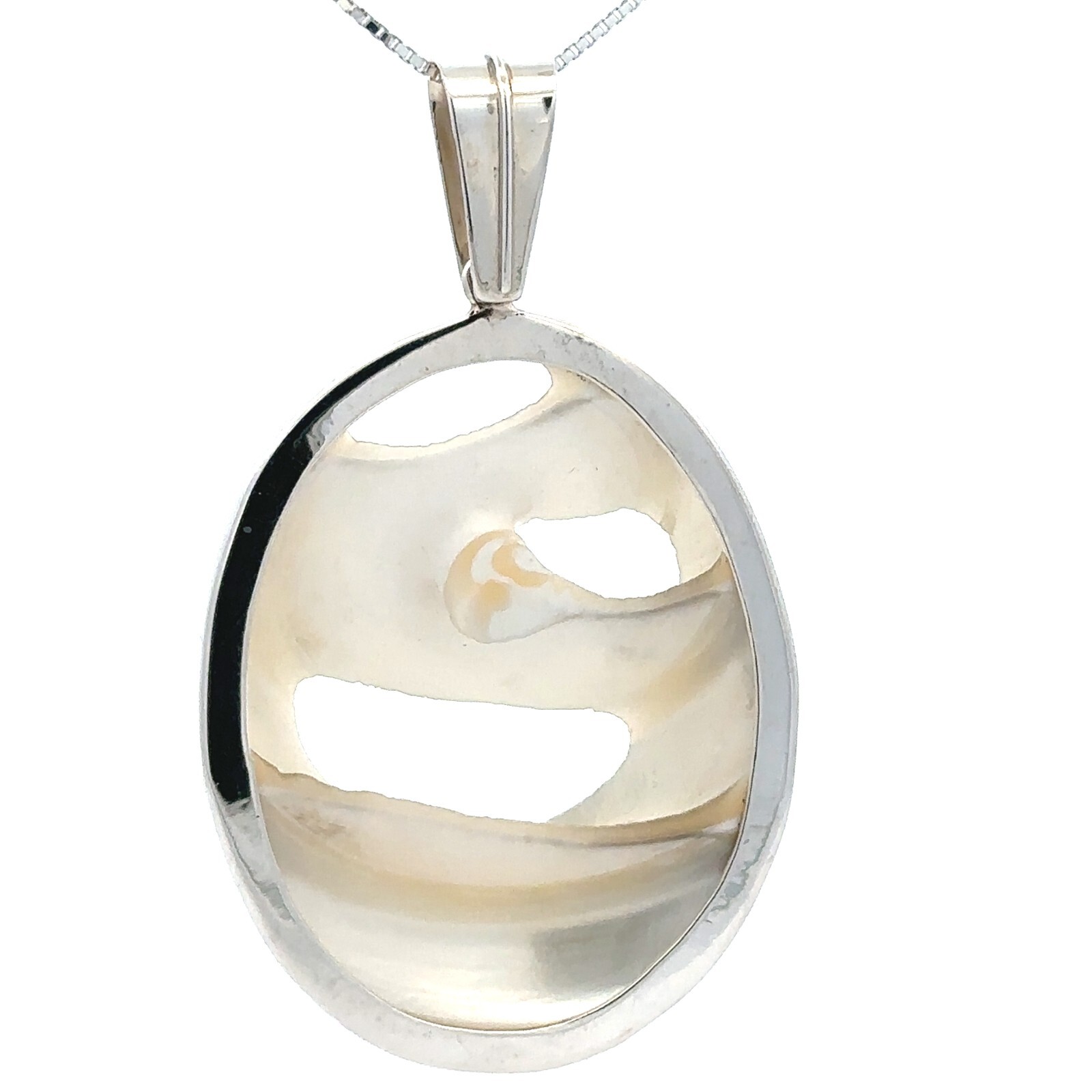 Natural Shell Pendant Set In Sterling Silver (1 1/2 in. x 2 1/2 Inch)